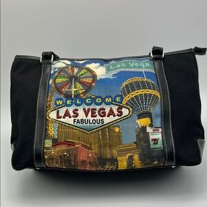 Vintage Las Vegas Purse Handbag Beaded Canvas Women's Themed Black Tote Bag